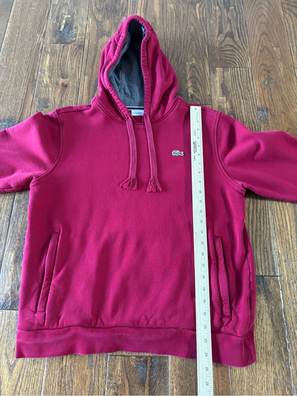 Lacoste Sport Fleece Pullover Hoodie Red Size Large Embroidered Croc Logo - Picture 10 of 12